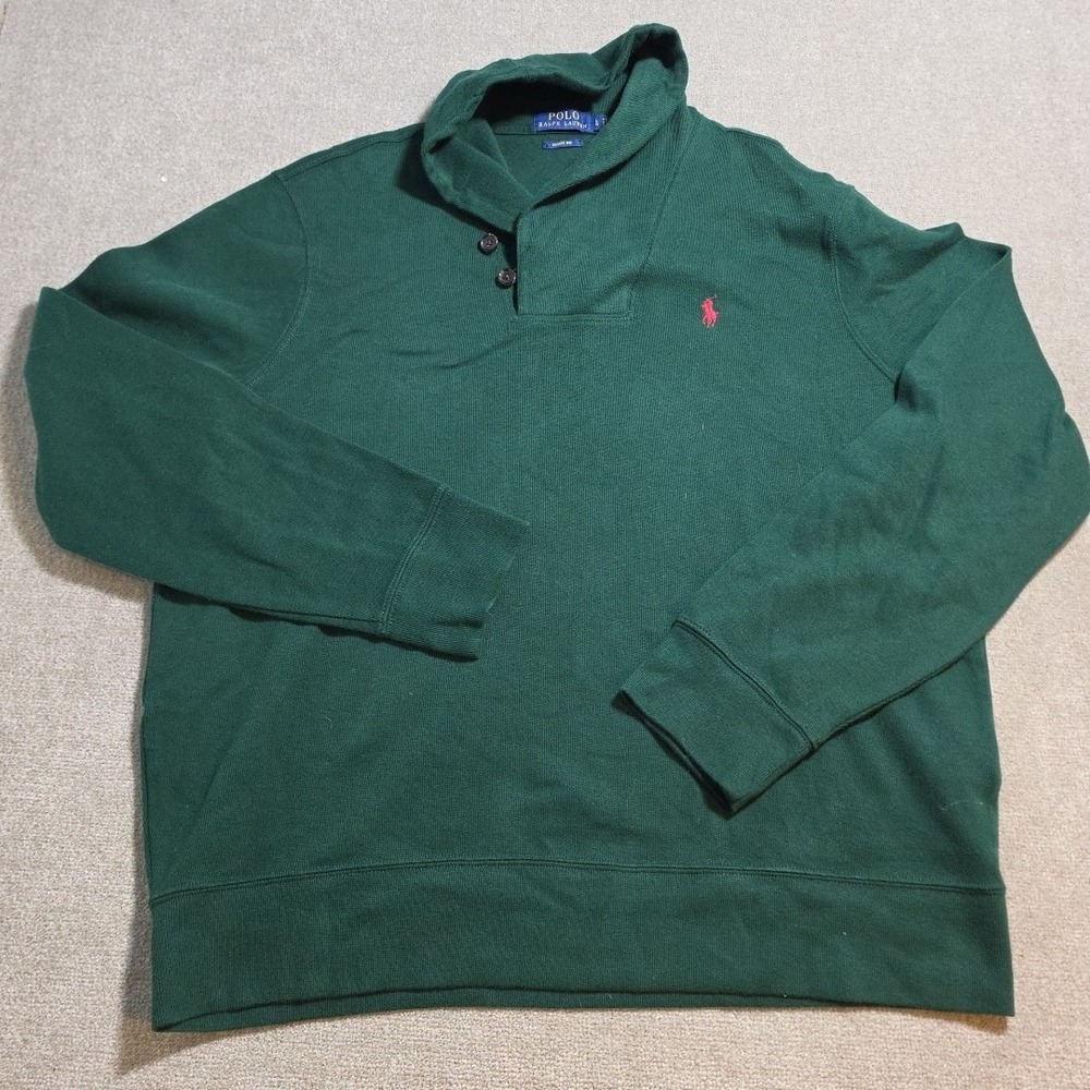 Polo Ralph Lauren Shawl 2-Button Cowl Neck Sweater Men's Size Large L Green